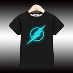 3-14T Lightning Noctilucent T-shirt Children Summer Shirt Boys Students Short Sleeved Clothing