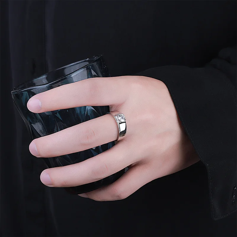خواتم مويسانيتي فضية عالية الجودة للرجال، طراز كلاسيكي وبسيط للرجال، خواتم ألماس ناعمة
