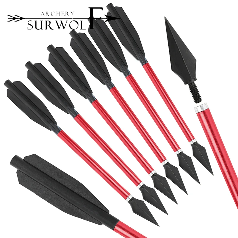 

6 шт., алюминиевые арбалетные стрелы для стрельбы из лука, алюминиевый вал стрелы, сменные наконечники для арбалета, лука, охоты, стрельбы, спорта