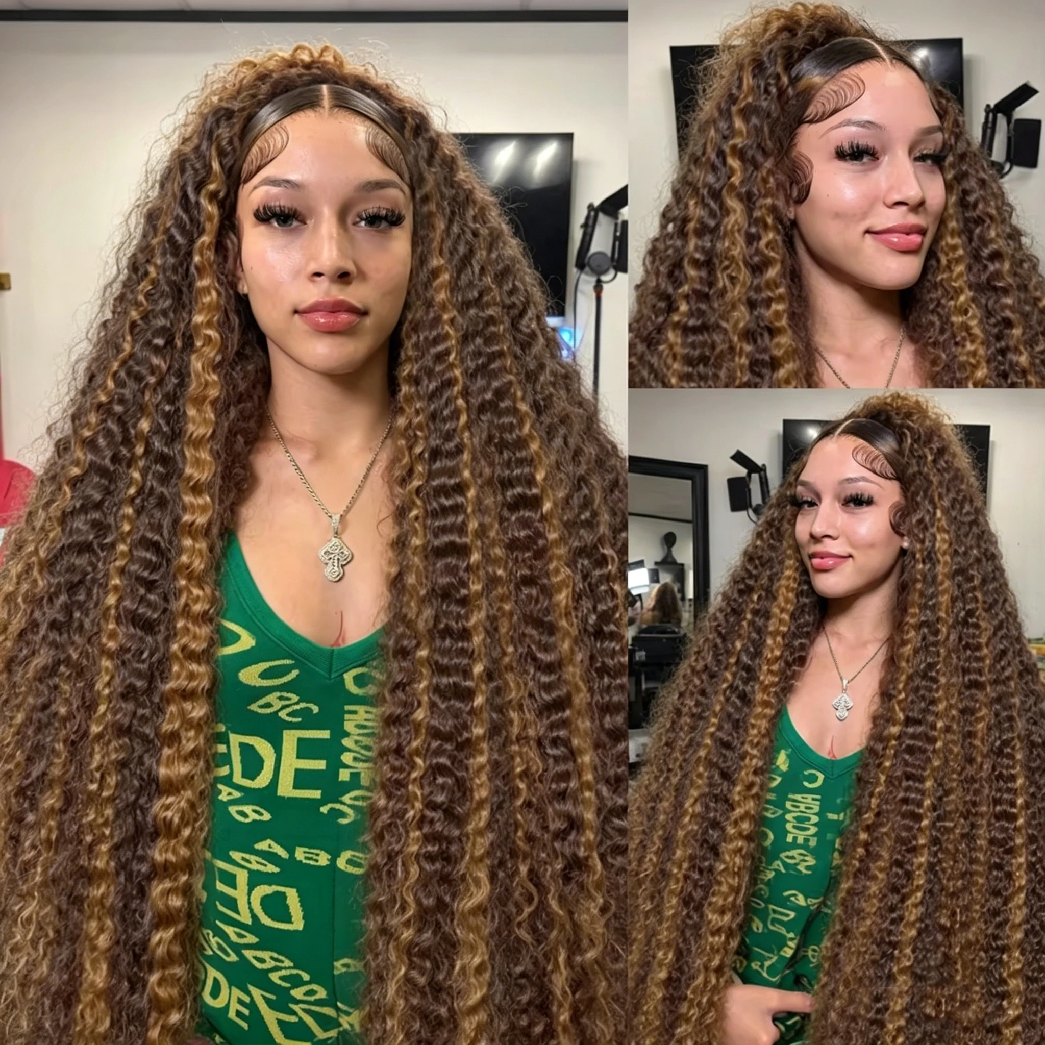 

30 32 34 inch Highlight Brazilian Deep Wave 13x4 HD Lace Front Human Hair Wigs For Women P4/27 Glueless Curly Lace Frontal Wigs