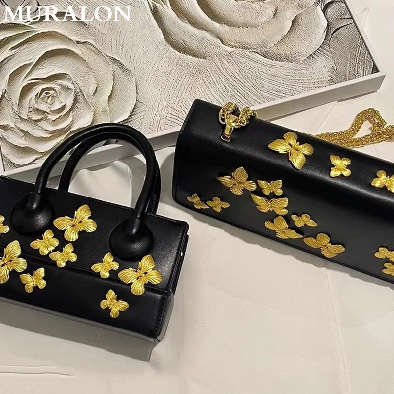 

New Dinner Party High Quality Gold Bowknot Tote Chain Design Pu Leather Box Bag Small Square Women's Shoulder Underarm Bag