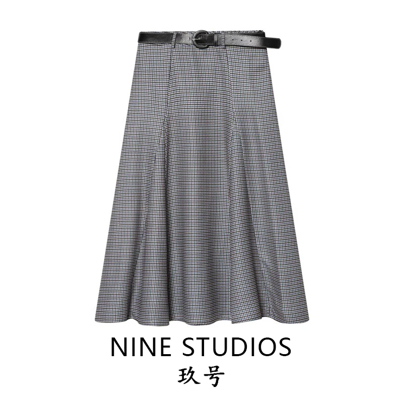 

Юбка миди в клетку с высокой талией, повседневная, средней длины, с поясом, женская, А-силуэт, из полиэстера, европейский стиль, весенний сезон