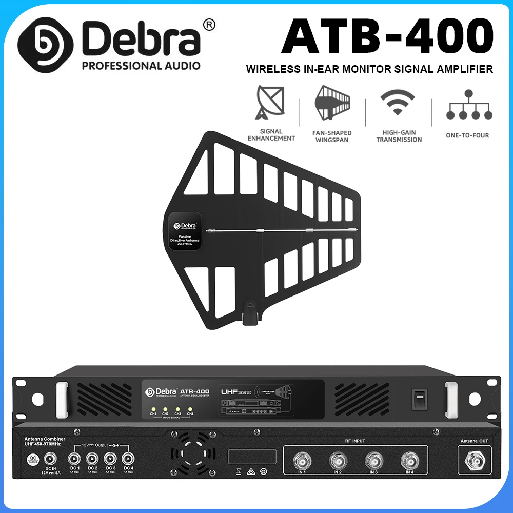 Debra ATB-400 wireless in-ear monitoring signal amplifier, transmission 200m, 12 levels of adjustable FM signal level, for stage