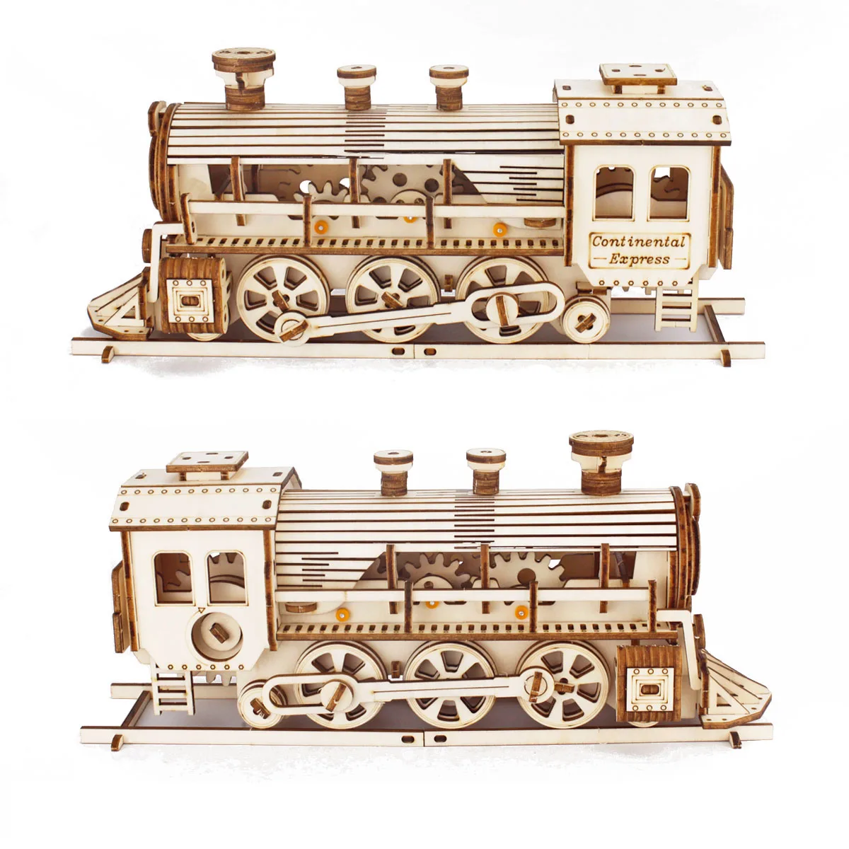 Express Steam Train Locomotive with Railway Self Assembling 3D Wooden Puzzle Scale Mechanical Model Toy for Adults and Kids