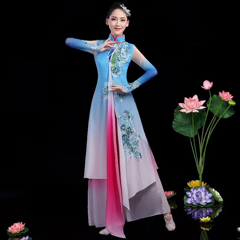 Estilo chinês yangko trajes, dança fã set, trajes de dança étnica