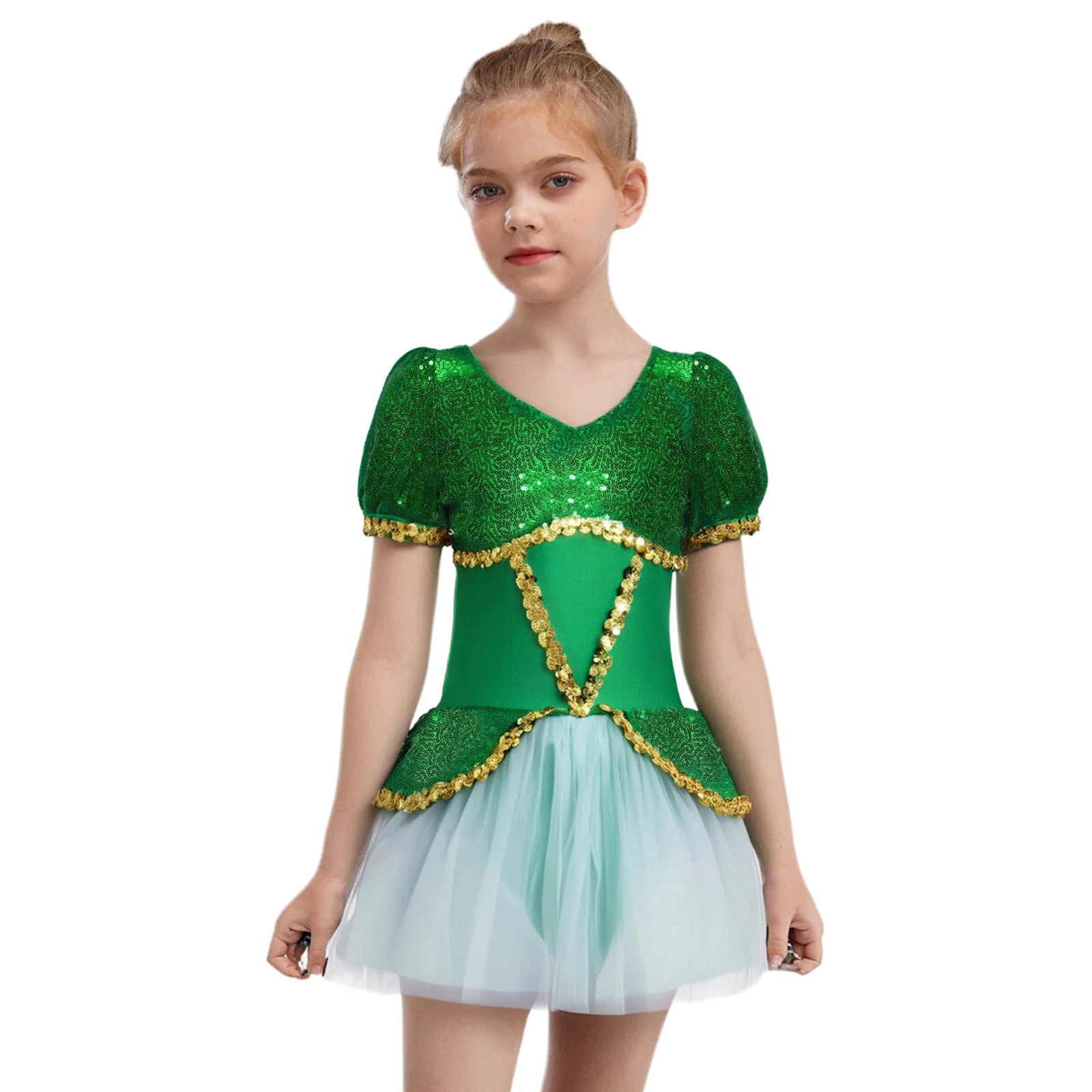 

Magical Flower Fairy Tutu Dress Shiny Sequins & Puffy Mesh Skirt with Built-in Crotch for Halloween Carnival Cosplay