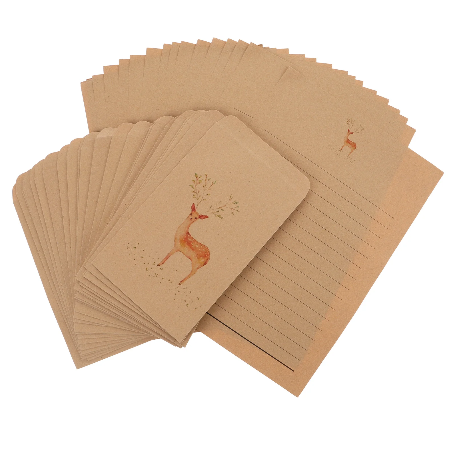 

30Pcs Retro Kraft Paper Envelope Vintage Lined Stationery Paper Christmas Cards Reindeer Holiday Letter Writing Set Invitations