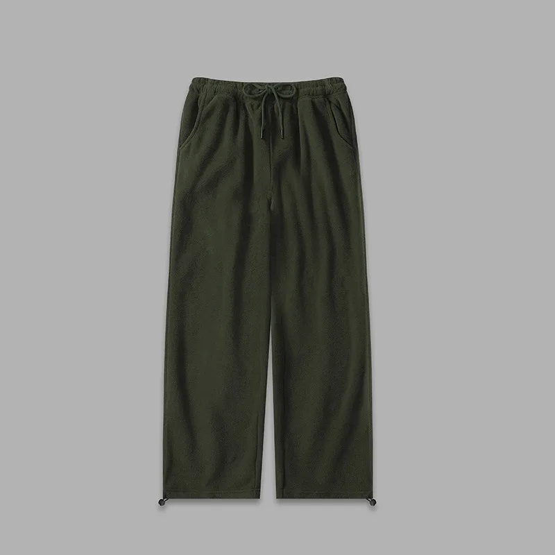 Pantaloni casual unisex larghi in vita elastica con coulisse in pile semplice da uomo retrò in stile giapponese con polsini con coulisse