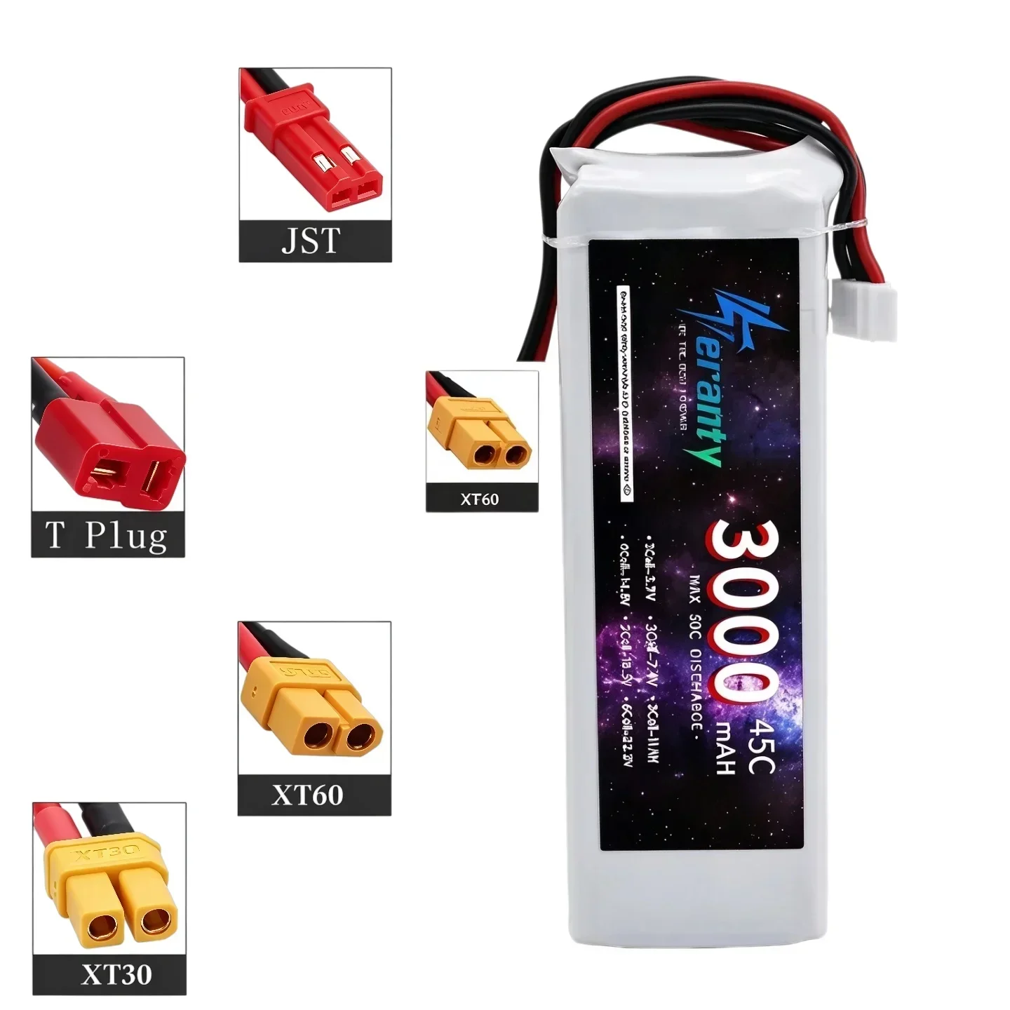 FPV Drone 3S 11.1V 45C LiPo Battery XT60 3000mAh High Discharge Lithium Polymer Pack, Strong Thrust Racing Freestyle Quadcopter