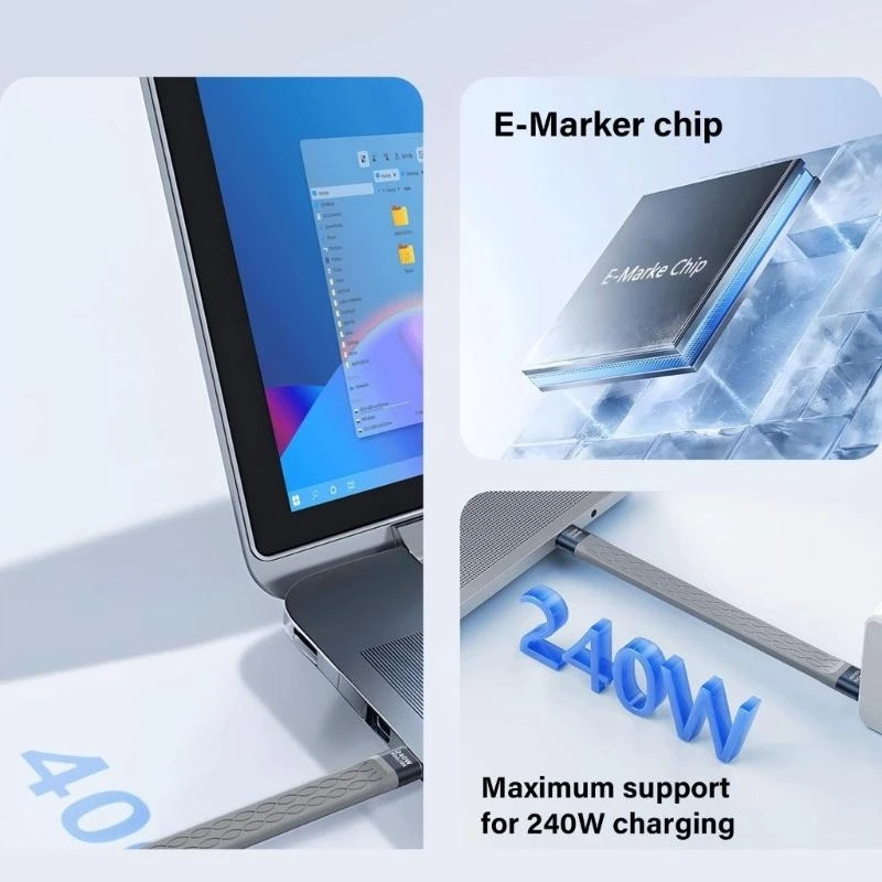 Kurzes USB4 -Kabel 5 -Zoll -Flachkabel 40 Gbit / s Geschwindigkeit 240W Stromversorgung für Telefone .066a