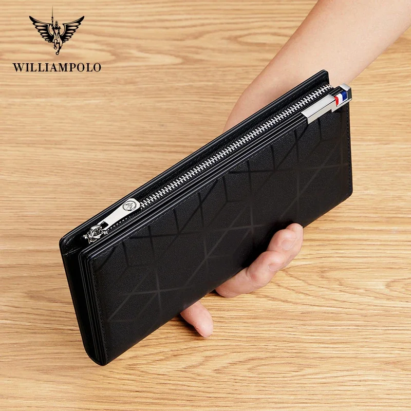 WILLIAMPOLO New Designer Men Wallet High Quality RFID Blocking Bill Card Holder Large Capacity Long Purse Wallet For Men Gift