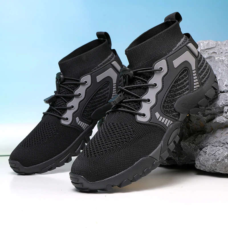 

Men‘s Hiking Shoes Breathable Knit Trekking Sneakers Outdoor Lace-up Water Trainers Hunting Tactical Boots Wading Walking Shoes