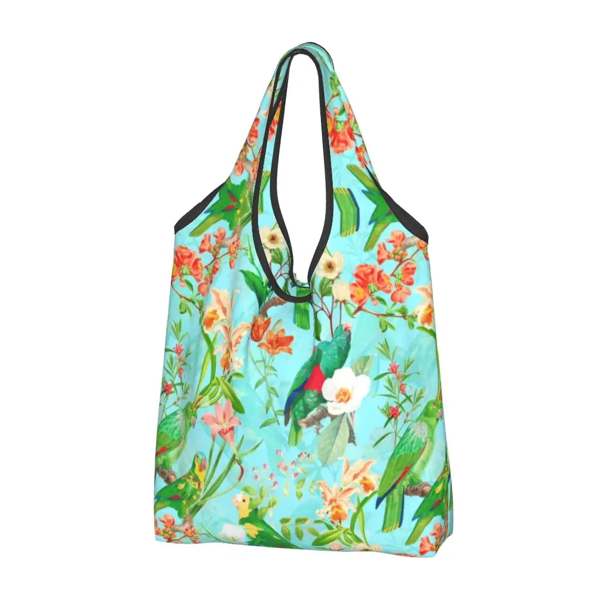 

Custom Vintage Tropical Bird Jungle Garden Shopping Bags Portable Big Capacity Groceries Parrot Toucan Plant Tote Shopper Bags