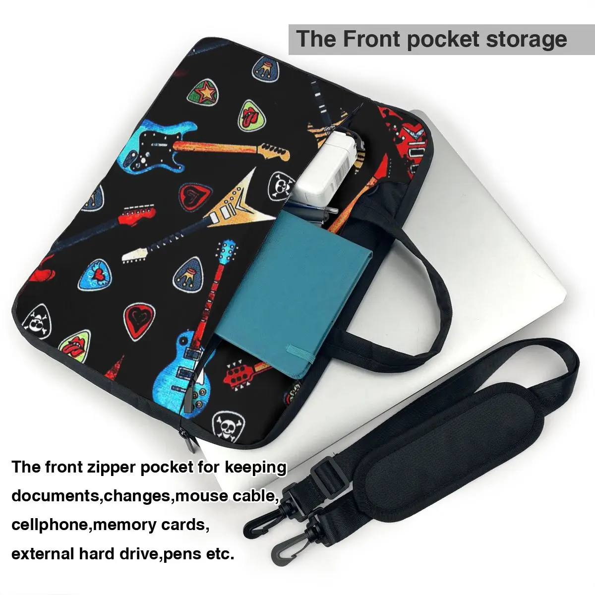 Electric Rock Guitars Laptop Bag Case Protective Vintage Computer Bag Bicycle Crossbody Laptop Pouch