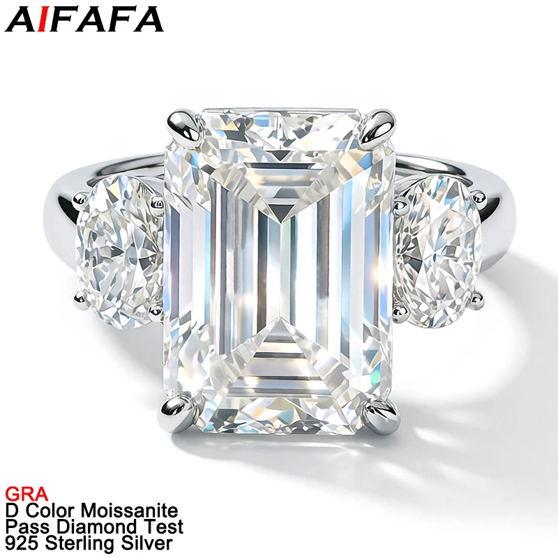 12 Carat All Moissanite Diamond Rings s925 Sterling Silver Emerald Cut Rectangle Full Moissanite Wedding Ring Fine Jewelry GRA