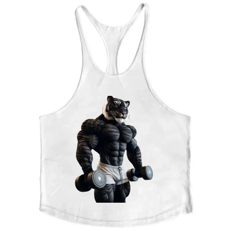 

Интенсивный тренировочный жилет-стрингер, мужская майка с комиксами Muscle Tiger Art, структурированная посадка