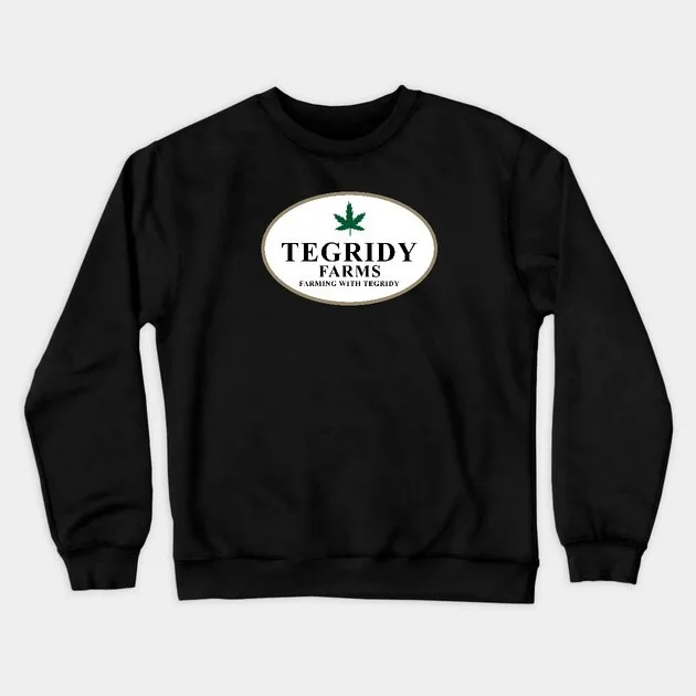 

Autumn and Winter Style Pop - Culture - Farm - Humor Sweatshirt, "TEGRIDY FARMS" Logo Graphic for A Trendy and Witty Look