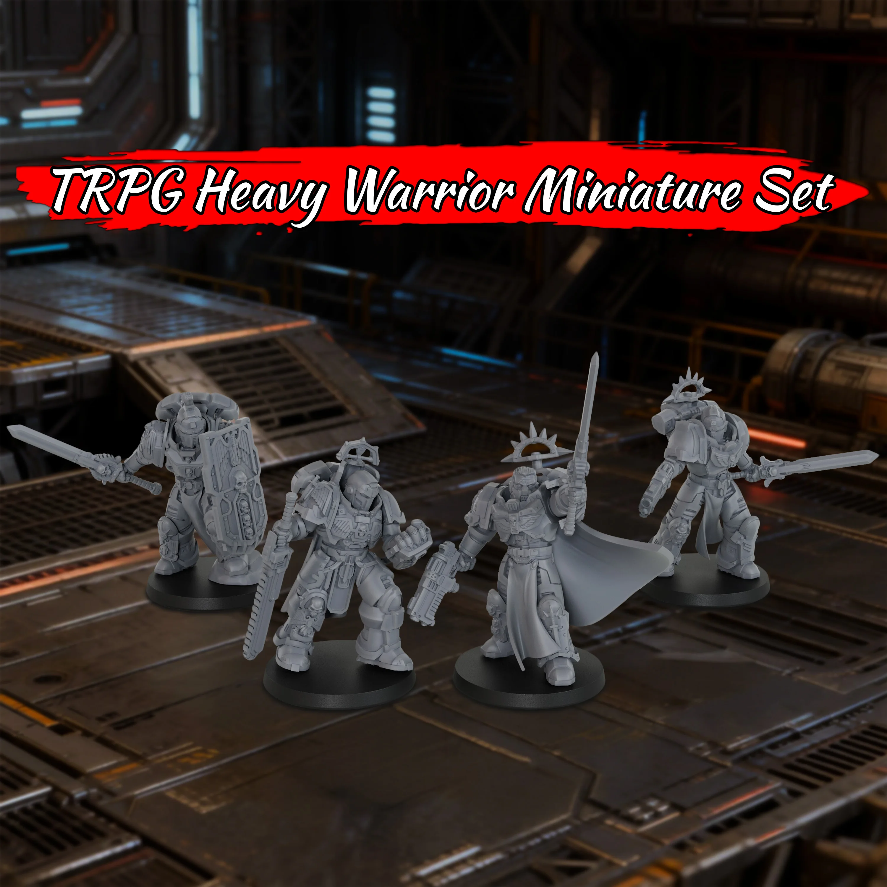 

4Pcs Heavy Warrior Miniatures - TTRPG Power Armor Elite Guardians for Fortress Defense, Easy Assembly Model for Collections