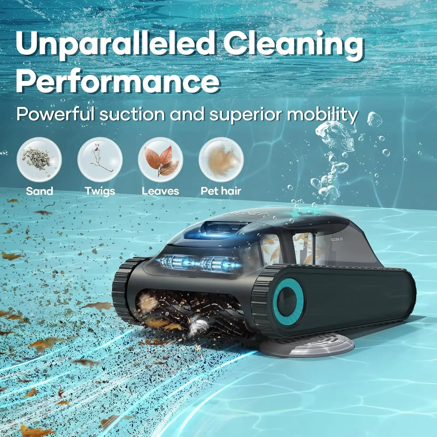 Scuba S1 Robot pulitore per piscine senza fili, aspirapolvere per piscine per piscine interrate, pulizia di pareti e linee d'acqua, navigazione intelligente per