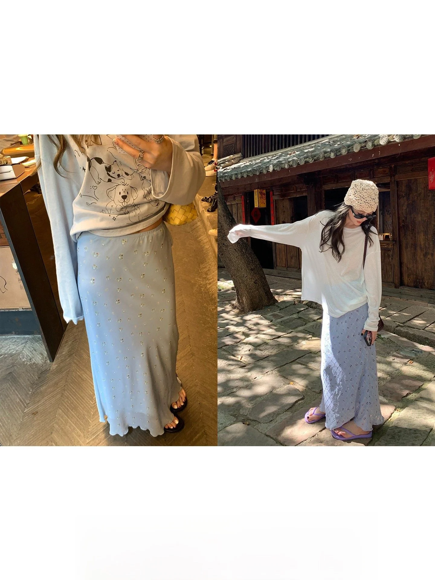 

Floral Print Chiffon f-skirt with Elastic Waist for Women Summer Fi-tail Long Skirt Thin Sle Korean Sle H-aped