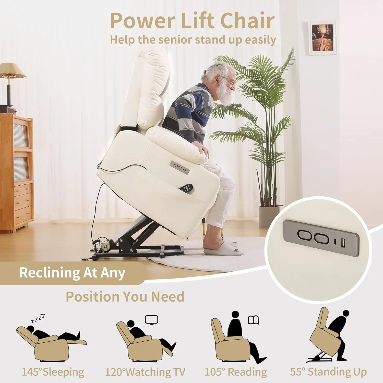 Power Lift Recliner Electric Lift Massage Recliner Chairs with Heat, Large Shell Faux Leather Backrest Lift Chair