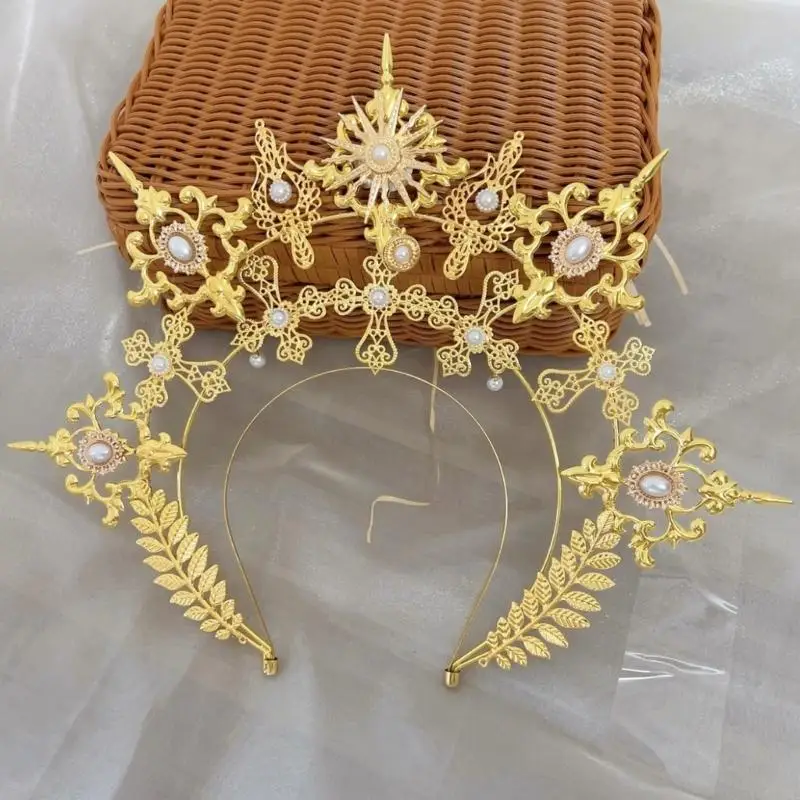 

Нежная металлическая повязка на голову с короной принцессы ручной работы, инкрустированная жемчугом, готические женские для для