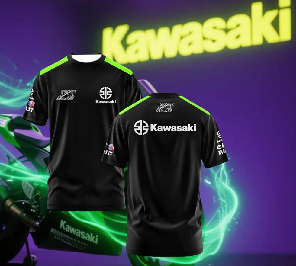 

Лето 2022, гоночный костюм Kawasaki, мужская быстросохнущая футболка, хит продаж, мотоциклетный повседневный дышащий свободный модный костюм с короткими рукавами