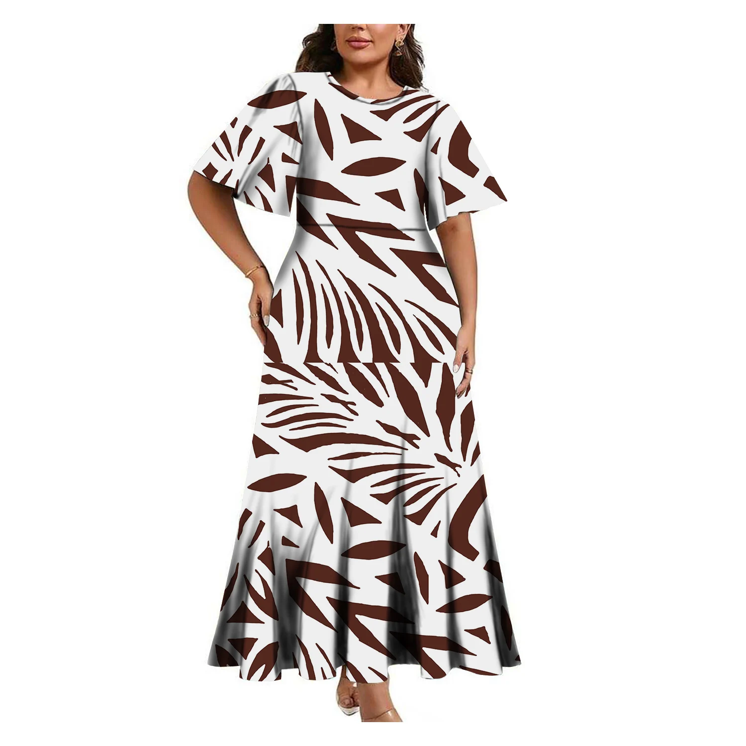 

Loose Short-Sleeved Round-Neck Waist-Cinching Slimming And Concealing Long Women'S Dress Custom-Made For The Polynesian Islands