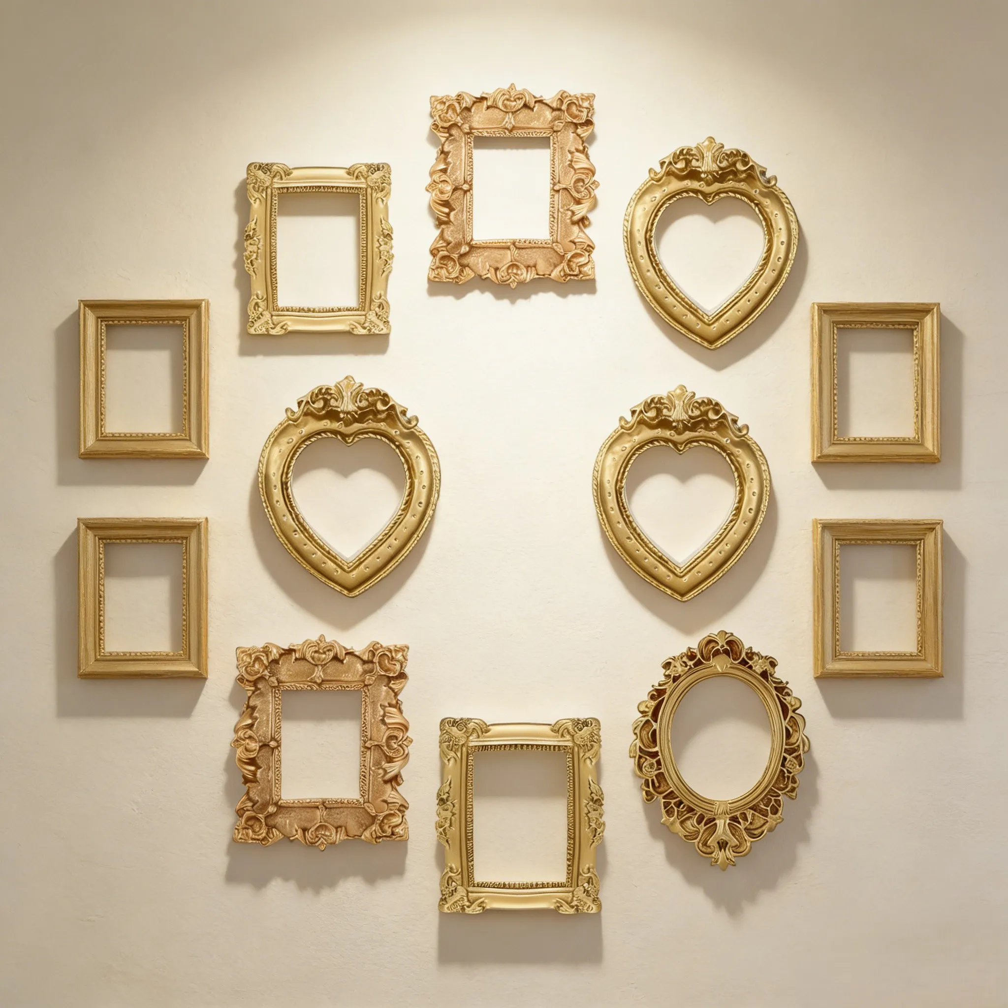 12pcs Gold Picture Frames Vintage Baroque Resin Photo Frame Set 4 Designs Small Square Oval Heart For Wedding Party DIY Jewelry