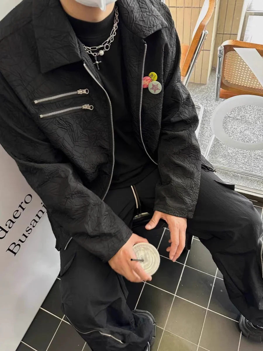 

Cleanfit Original Pleated Bae Design Stand Collar Jaet Men's Retro High Street Faion Outerwear Youth Long Sve Slim Fit