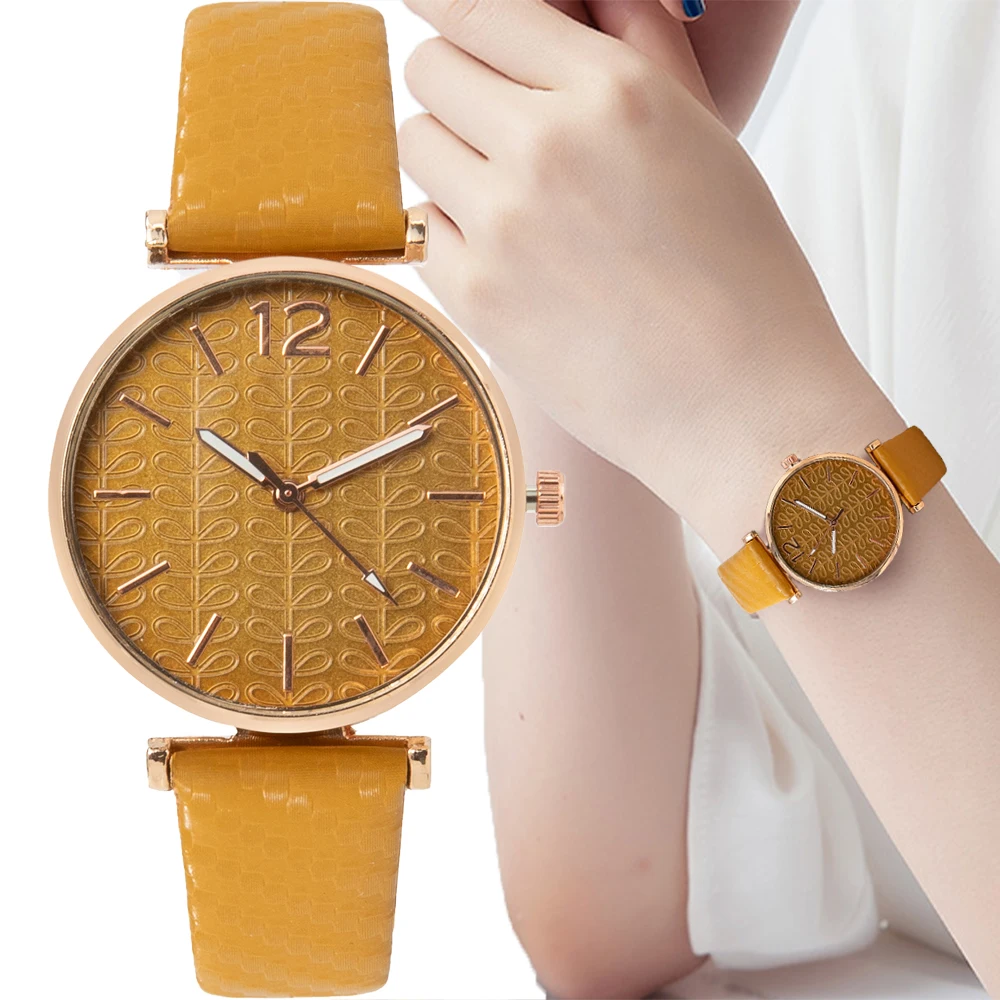 Reloj de mano de moda para mujer Correa de piel Textura de algas Temperamento Reloj de mujer Reloj de cuarzo Reloj de mujer