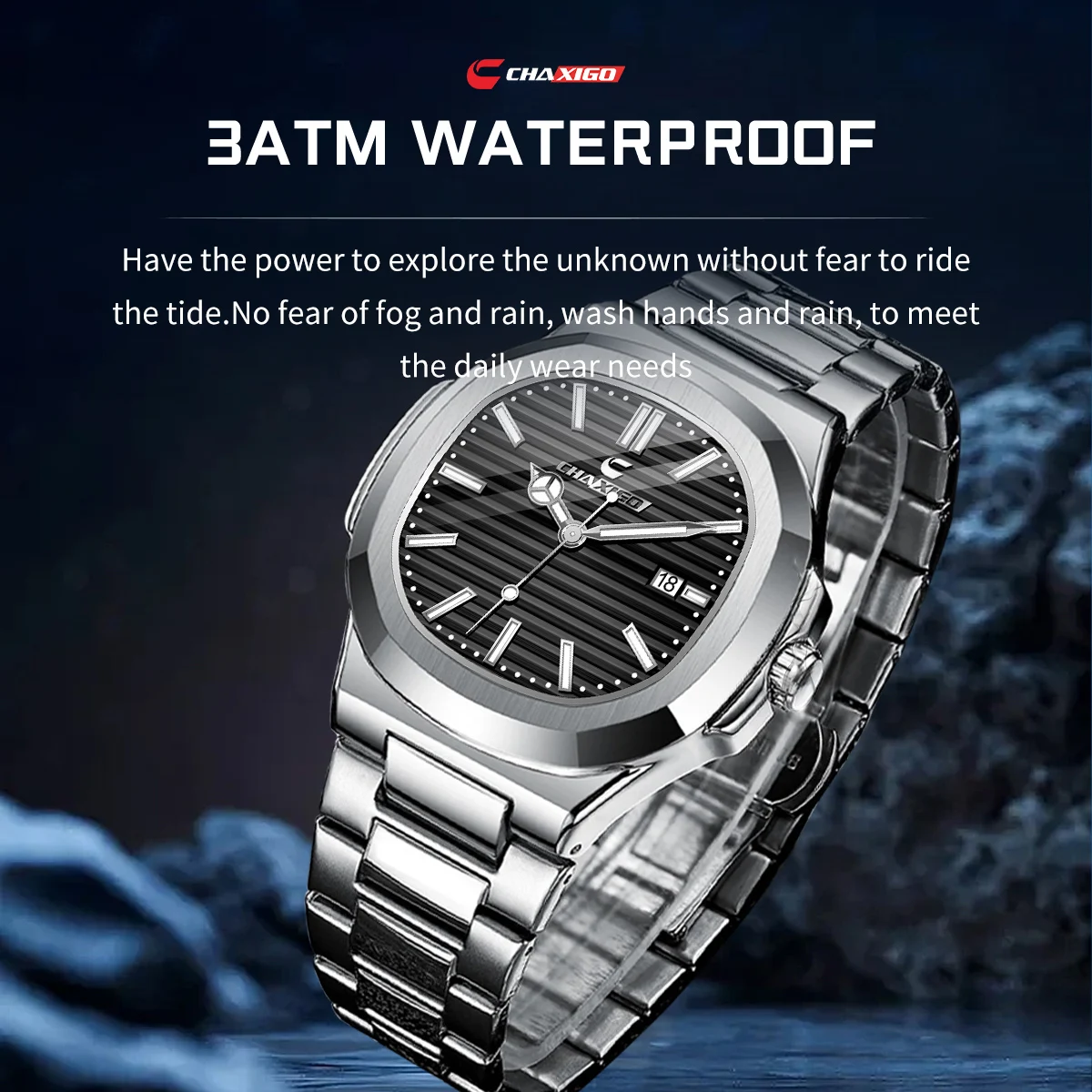 CHAXIGO Men's Stainless Steel Watch for Office and Sports, 30-meter Water Resistance, Luminous Dial, Alloy Case