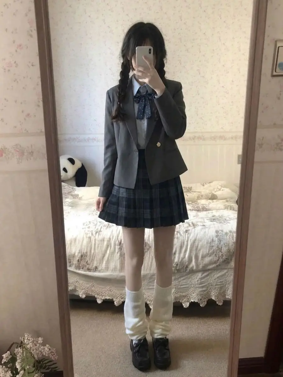 Y2K Korean Vintage Jk 3Piece Set Women High Waist Plaid Pleated Skirt Blazer Button Shirt Bow Tie Slim Fit Elegant School Outfit