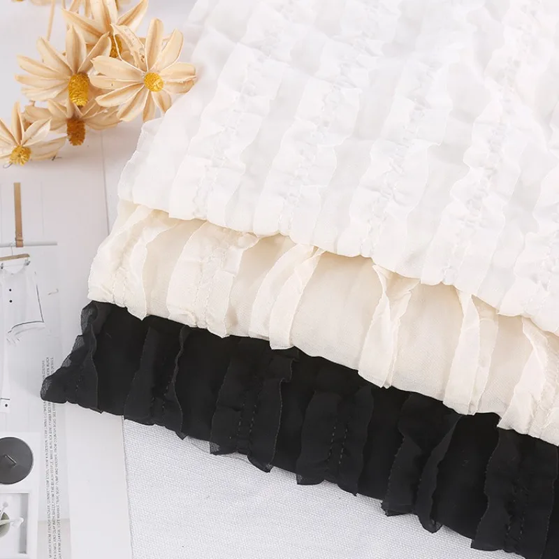 New Fungus Edge Chiffon Lace Fabric Hook Embroidery Striped Fabric Women's Dress Embroidery Fabric