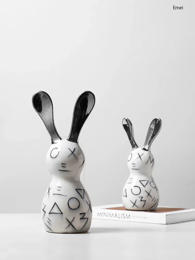 Creative and Slightly Luxury Long Ear Pattern Ceramic Rabbit Decoration Home Living Room Decorations