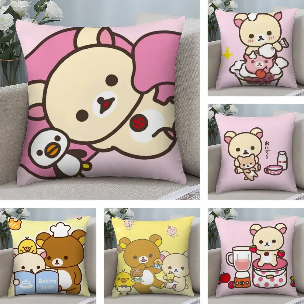 Cute Cartoon Rilakkuma Pillow Case Plush Fabric Soft  Pillowcase Double Sided Print Cushion Cover Household Gifts