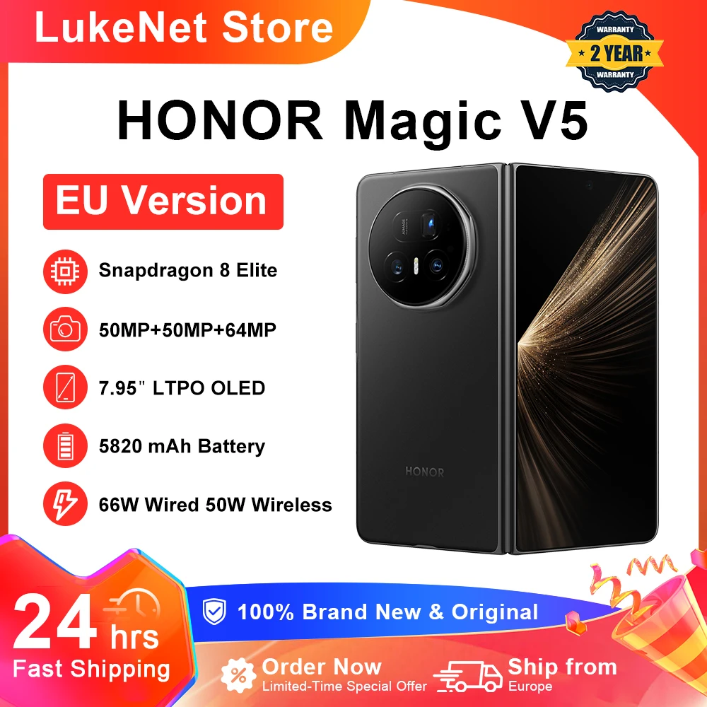 HONOR Magic V5 Versión Global Original, Teléfono Inteligente 5G, Pantalla OLED Dual HDR, Snapdragon 8 Elite, 5820 mAh… — oferta en AliExpress