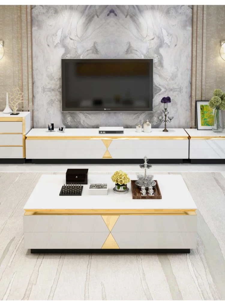 Modern Simple Coffee Table TV Cabinet Unit Living Room Tempered Glass Italian Coffee Table Tea Table