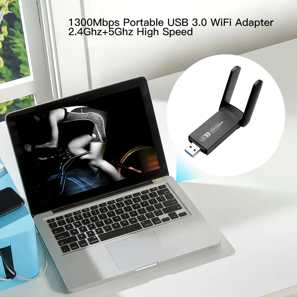 Fvi-adaptador WiFi USB 3,0, receptor inalámbrico de tarjeta de red USB de 1300Mbps para Bluetooth 4,2, banda Dual, 2,4G/5GHz, para ordenador de escritorio y portátil