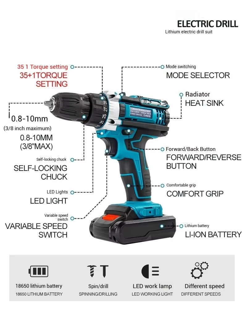 Electric Drill Driver Household Power Tool Set Case Box Bag Hand Tool Hardware