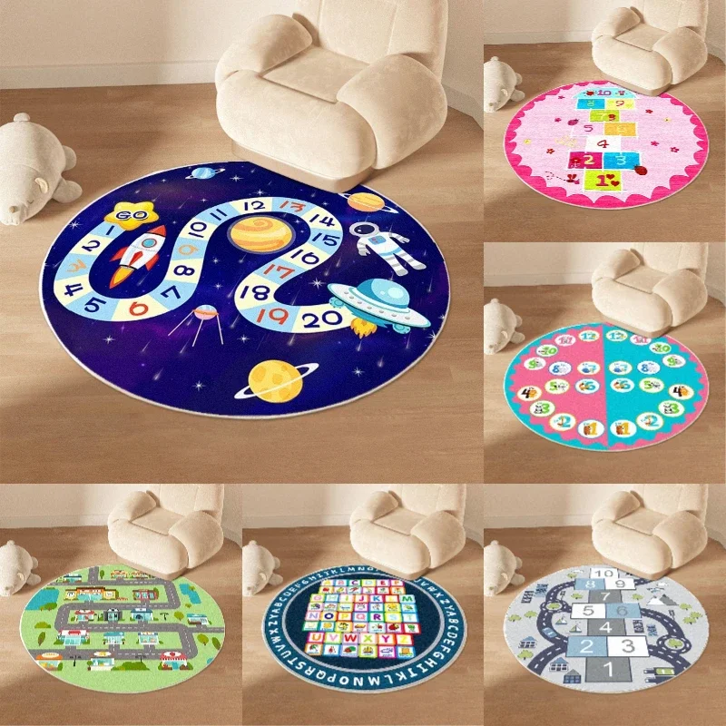 Round Play Mat – Fun Vehicle Track Floor Rug for Bedroom or Living Room, Cute Home Decor