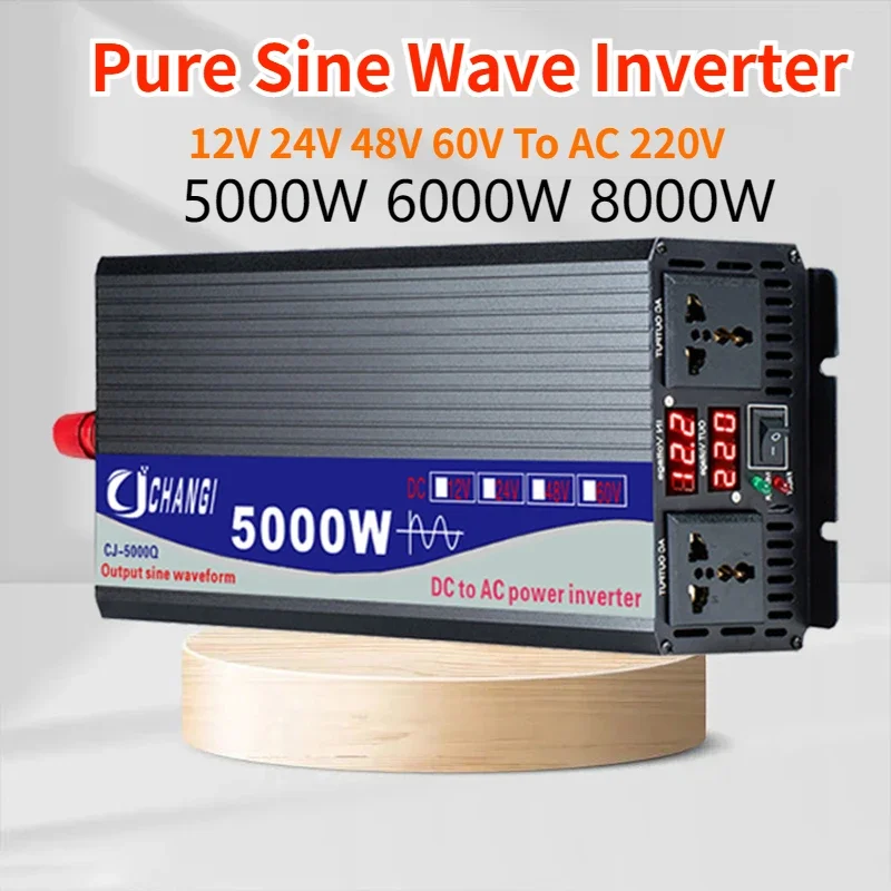 

4000W/5000W/6000W/8000W Pure Sine Wave Inverter LED Display Car Converter Voltage Transformer DC 12/24/48/60V TO AC 220V 110V