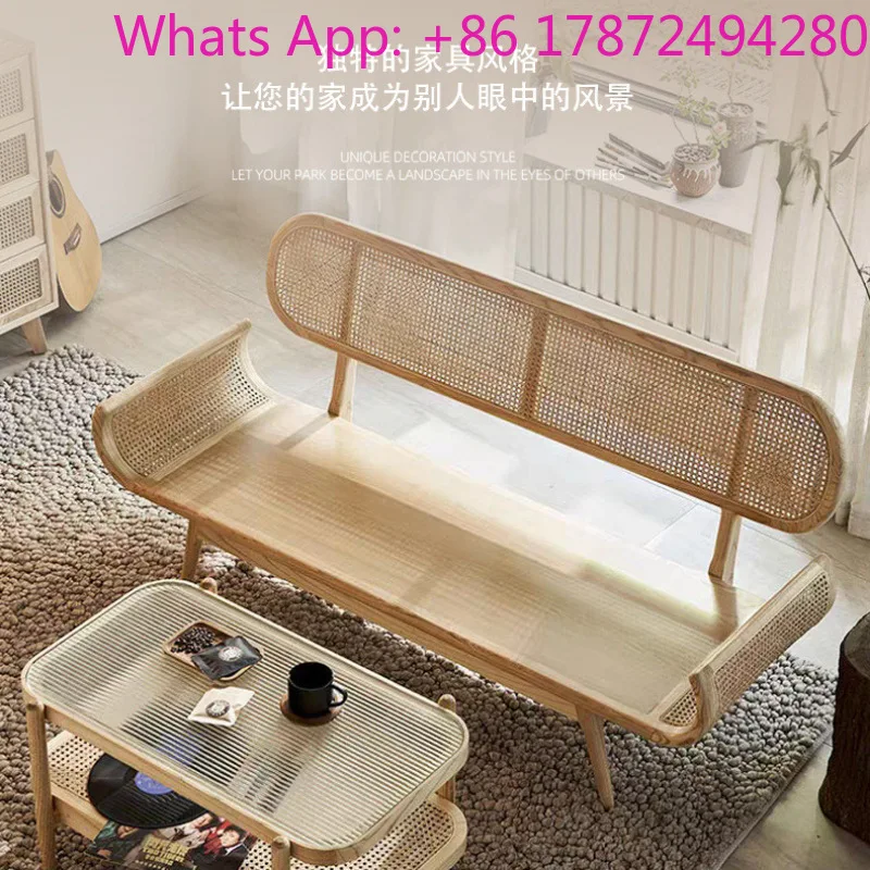 French solid wood rattan lazy sofa B & B living room rattan chair designer creative small apartment leisure chair bench