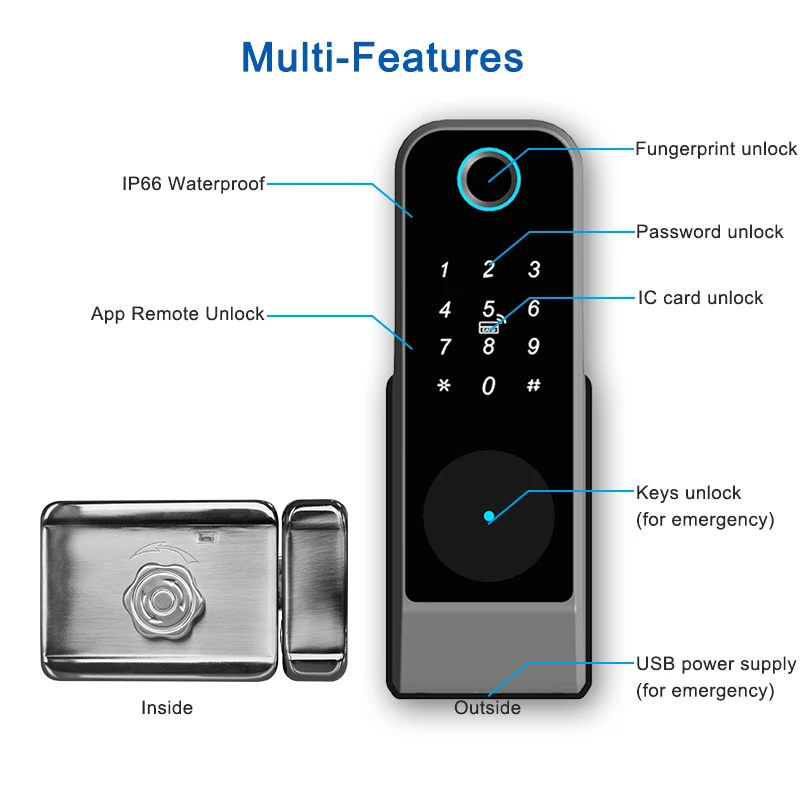 Wasserdicht TTlock Wireless Smart Keyless RFID Karte Digital Passwort Fingerprint Elektronische Rim Lock Für Außen Eisen Tor Tür