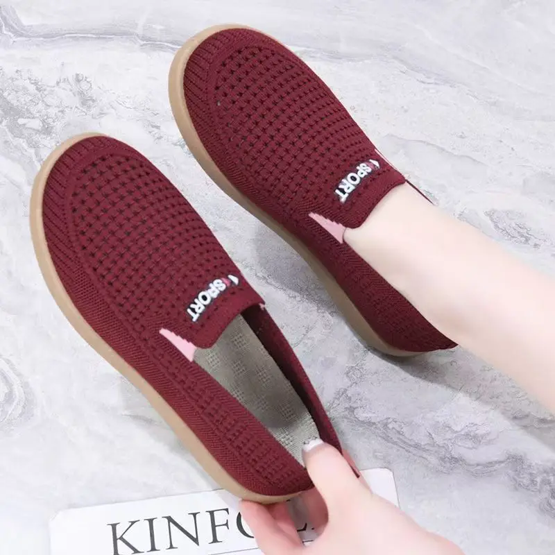 المرأة الربيع الصيف شقة وحيد شبكة حذاء كاجوال لينة وحيد عدم الانزلاق تنفس جولة تو الانزلاق على أحذية منتصف العمر وكبار السن