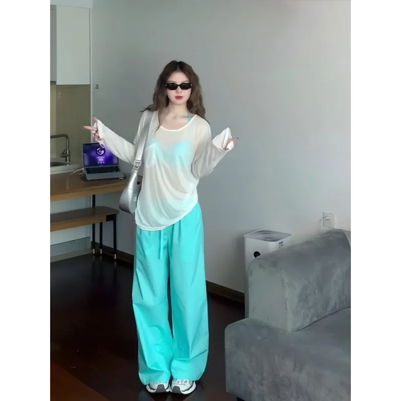 

Women's T-shirt U-neck Sun Protection Transparent Design Sweet And Spicy Girl Top Laid-back Summer Lightweight Loose