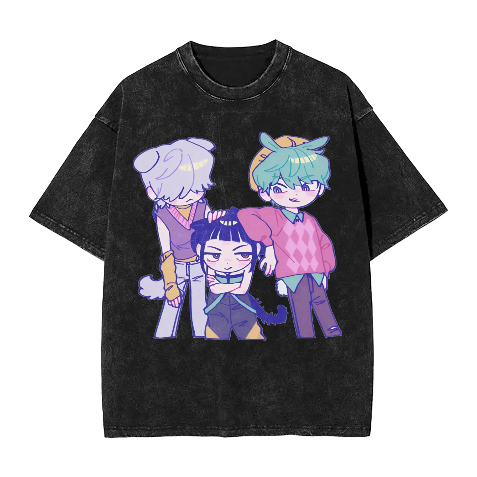 

Saja Boys K-pop Demon Hunters Washed Футболка Пара Y2K Классические повседневные футболки Пляжные футболки с круглым вырезом для отдыха Топы с принтом большого размера