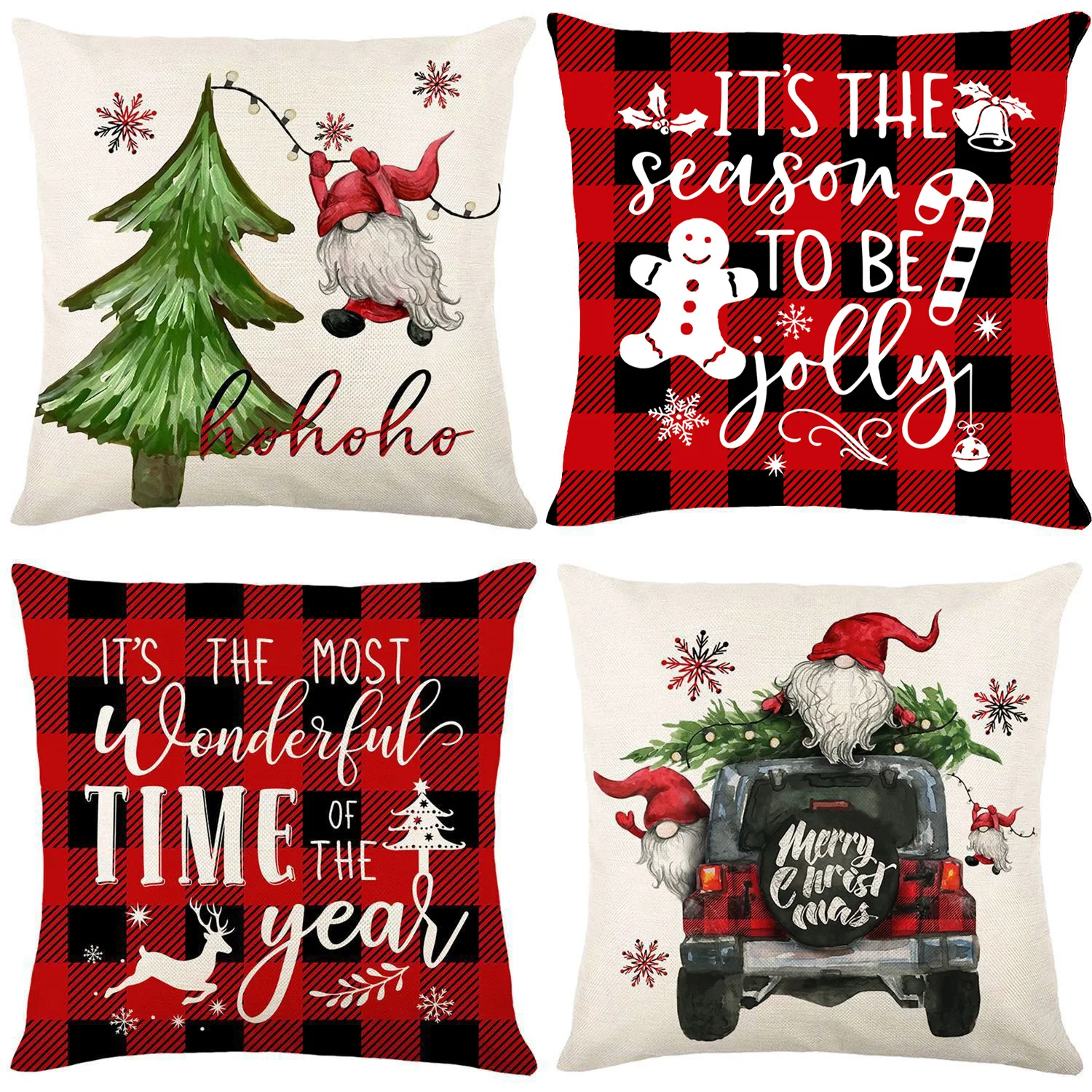 Red and black checkered Christmas pattern throw pillow cover with short plush print living room sofa decoration cushion cover