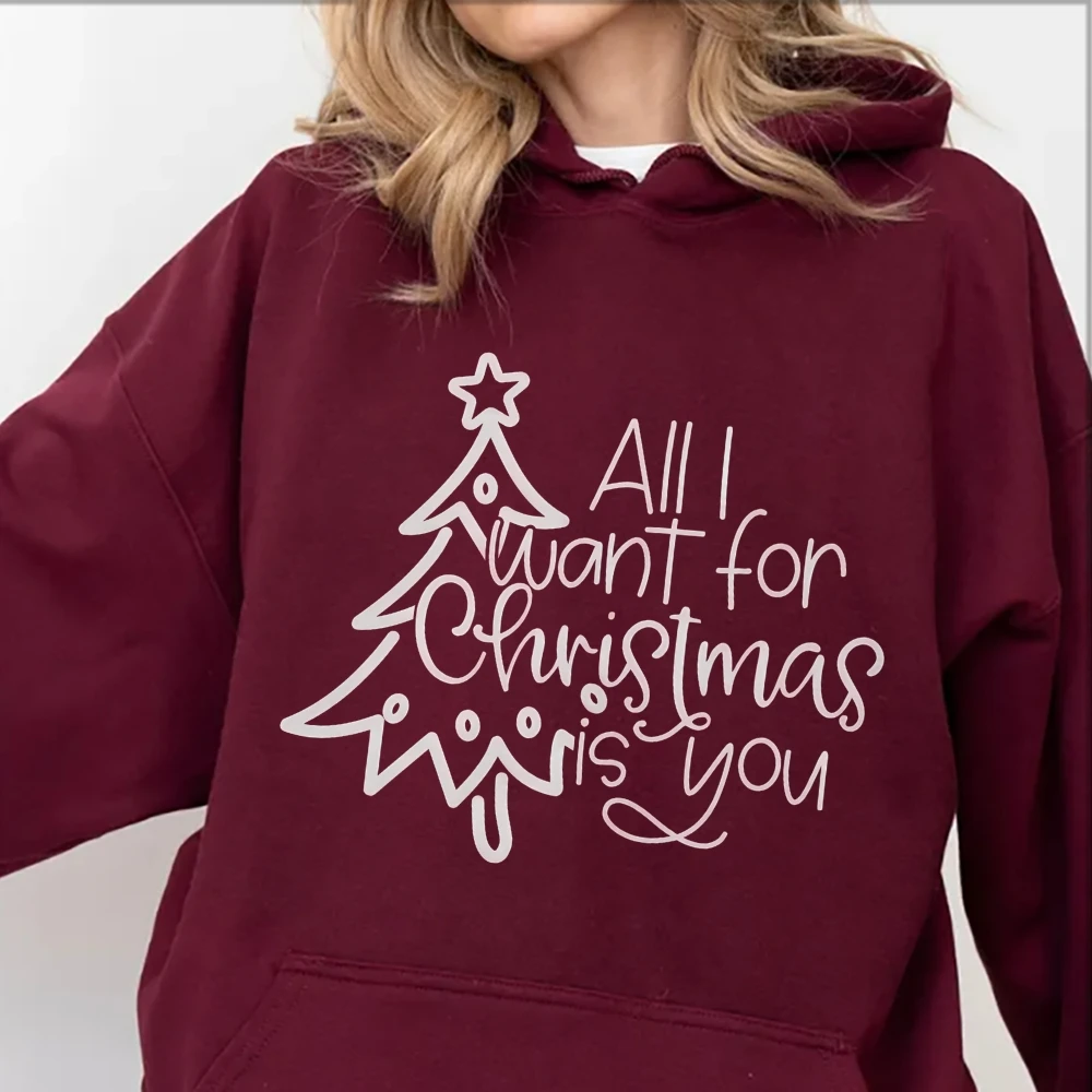 All I Want For Christmas is You Hoodie Christmas Couple Sweatshirt Cute Merry Christmas Friends Long Sleeve Winter Top Women