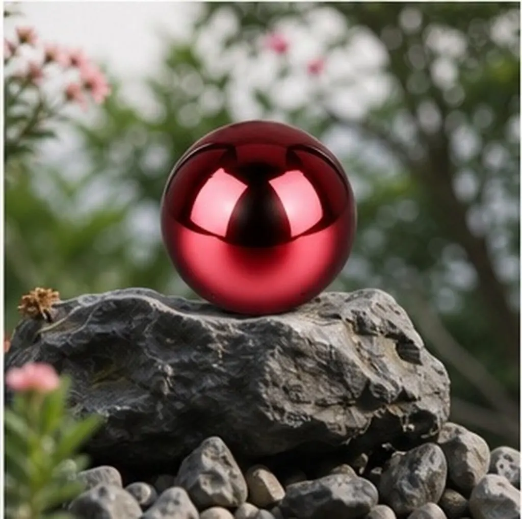 Reflective Garden Globe Polished Stainless Steel Mirror Ball Hollow Sphere Outdoor Garden Gazing Globe Yard Ornament 5 Inch Red